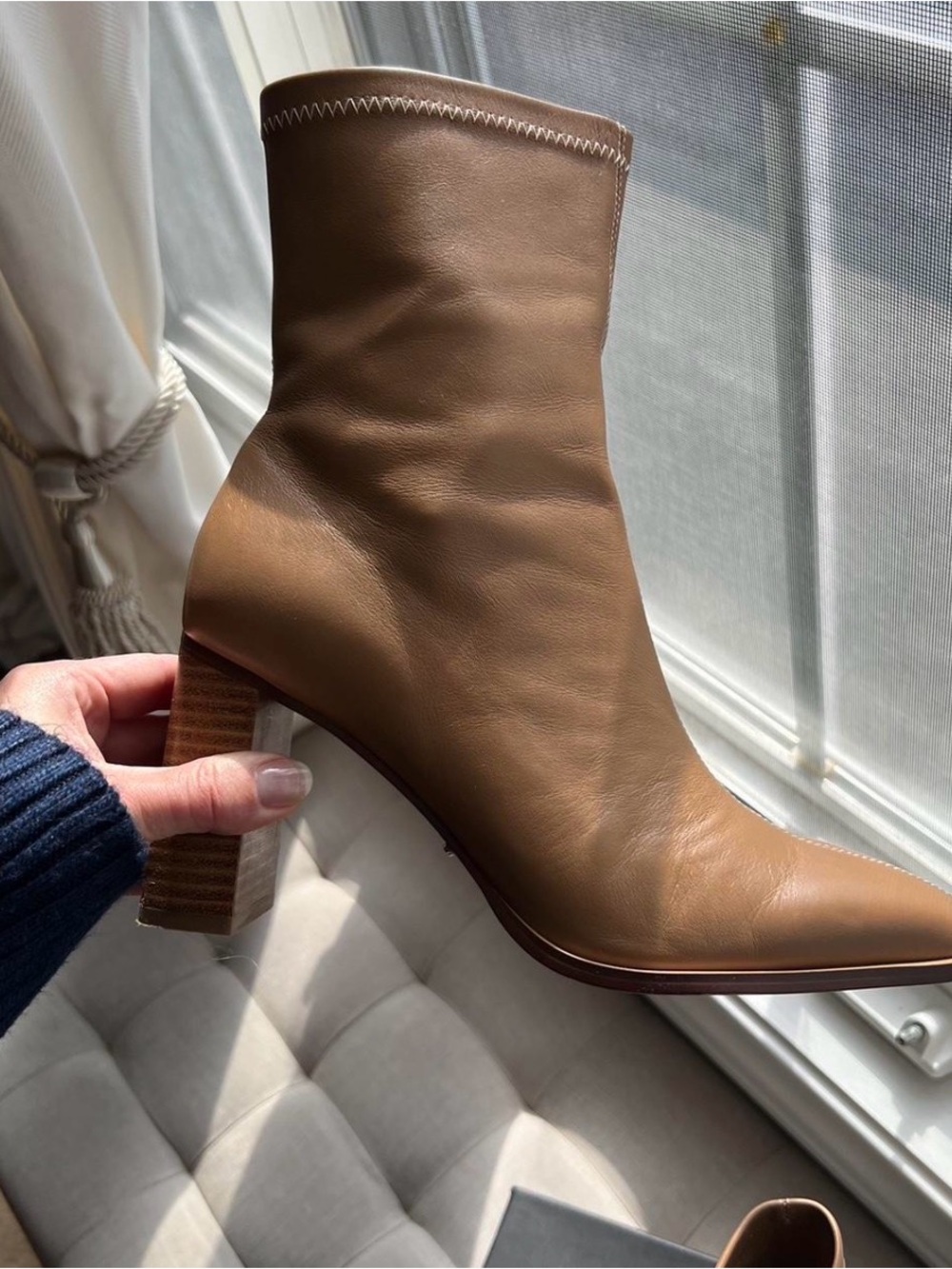 Tony Bianco Cognac Leather Block Heel Ankle Boots